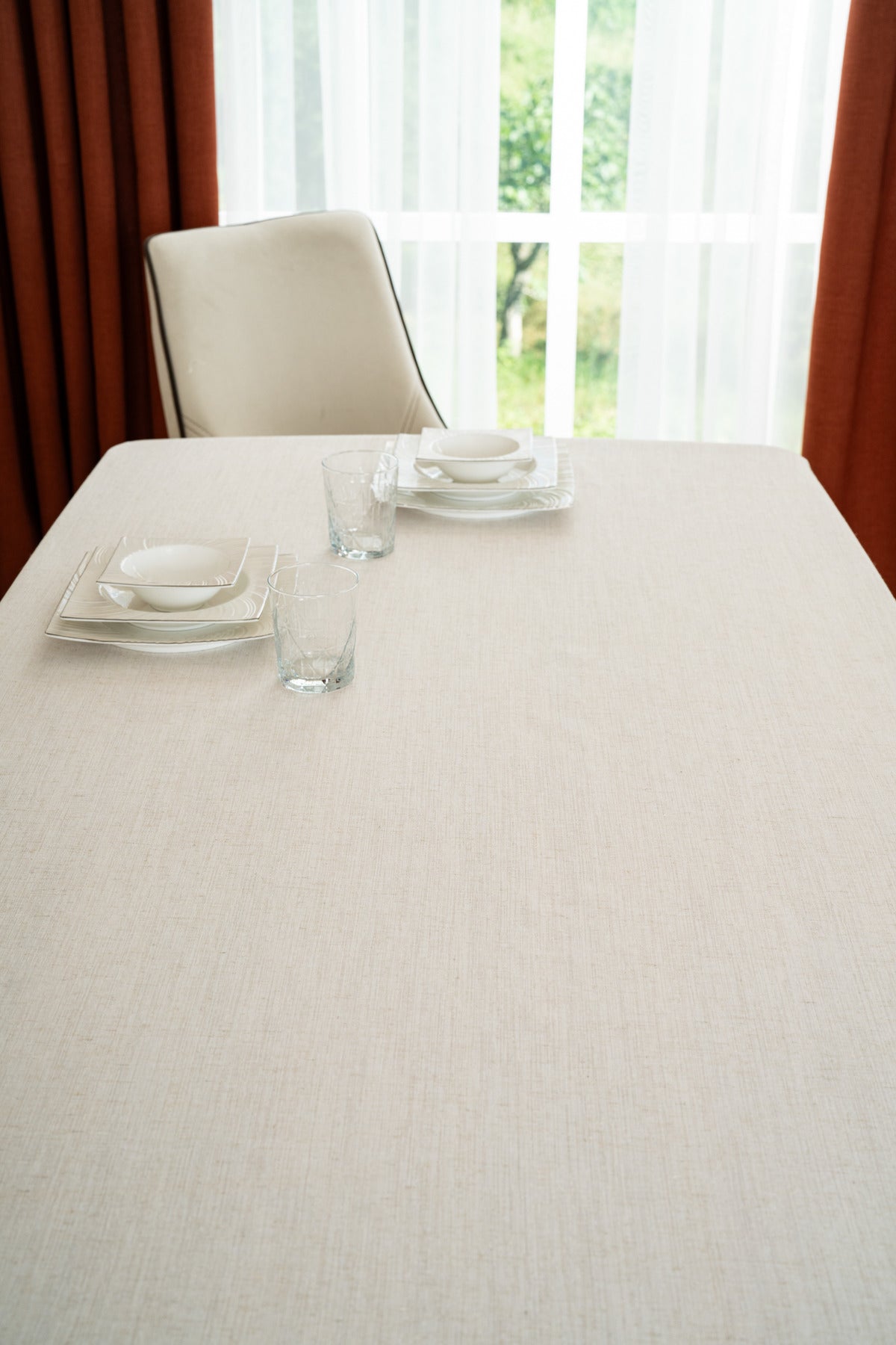 Tropikhome 150 x 260 Bej Çizgi Detaylı Pano Desenli Keten Masa Örtüsü — Bej