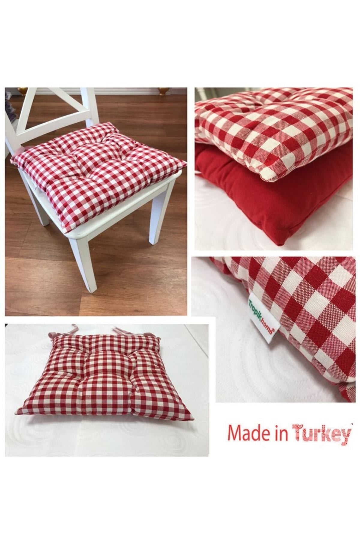 Tropikhome Ekoseli Gri 40 x 40 Pofuduk Silikon Dolgulu Sandalye Minderi — 40 x 40