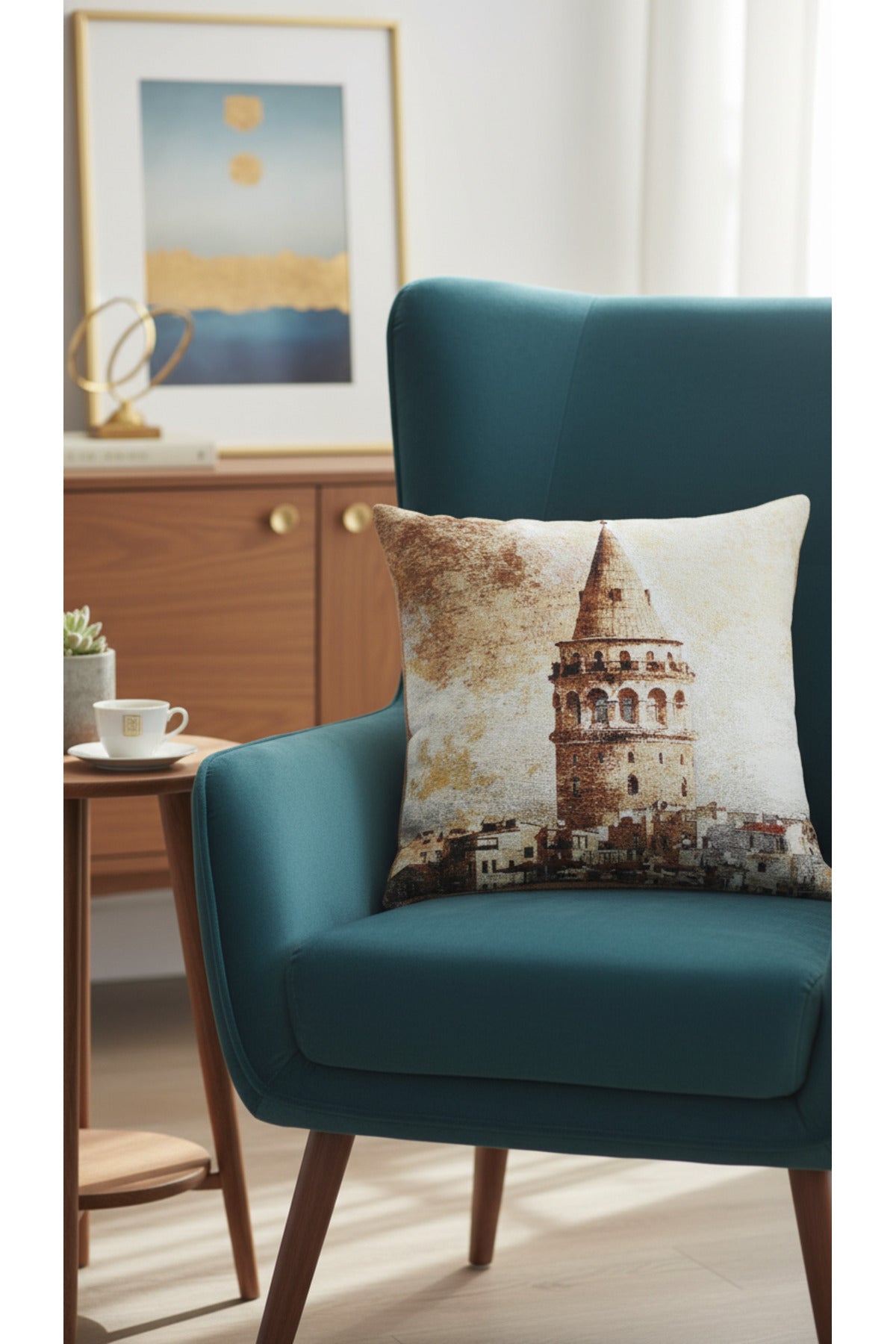 Tropikhome ST-9 Kırsal Ev Desenli 45 x 45 Cm Çift Taraflı Goblen Dokuma Kırlent Kılıfı — Çok Renkli