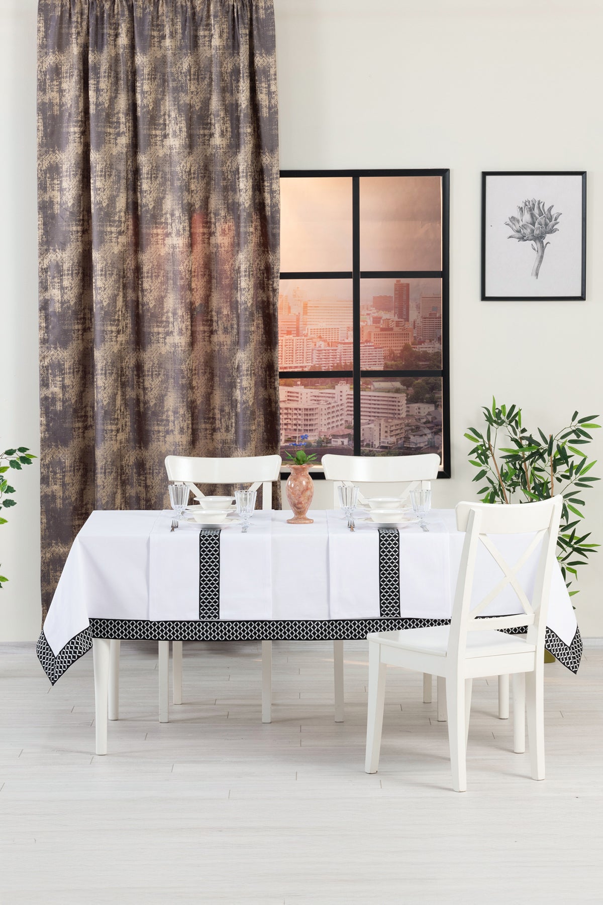 Tropikhome 160 x 260 + 2 Runner Beyaz Çeyizlik Pamuklu Masa Örtüsü Seti — Beyaz