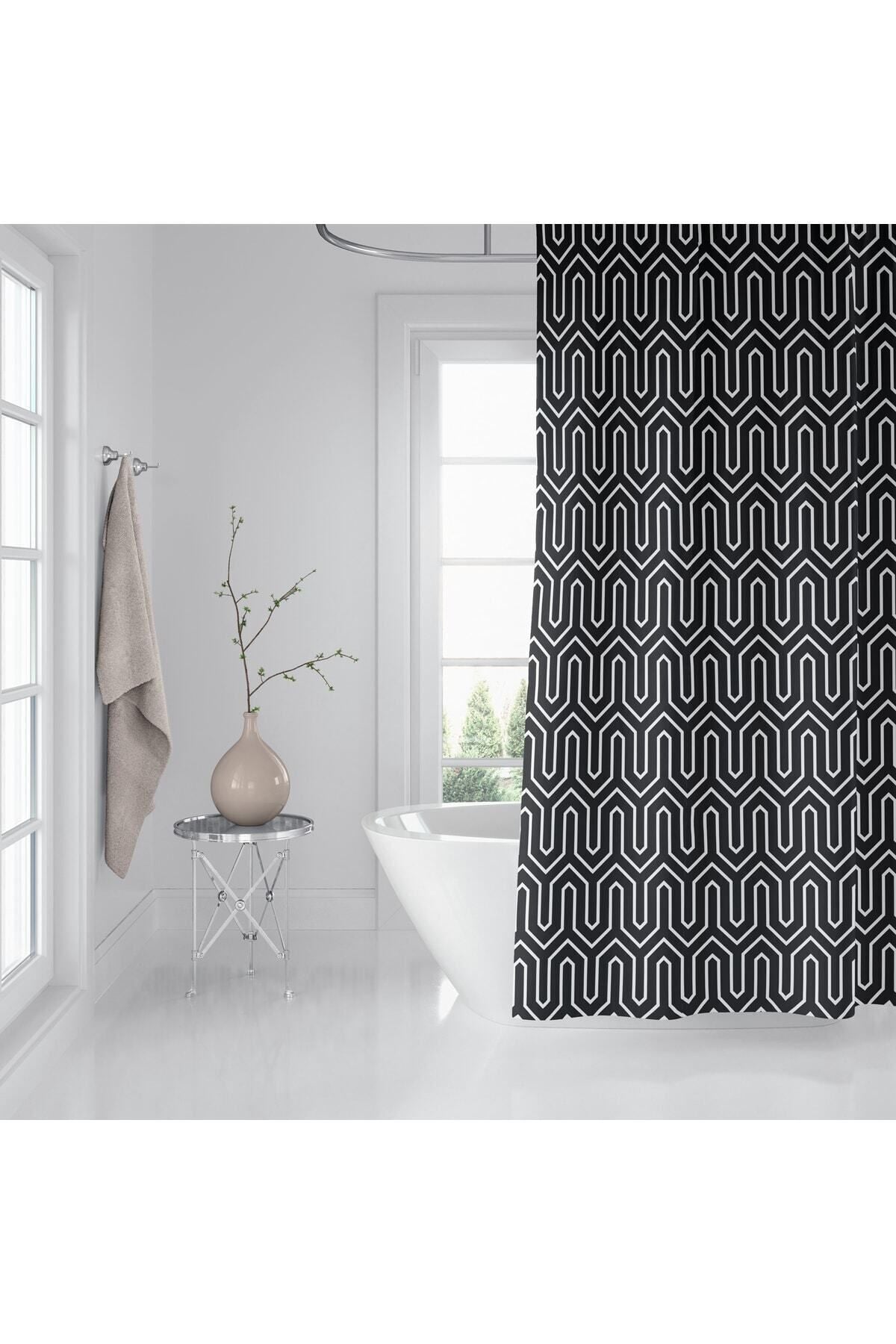 Tropikhome 180 x 200 Siyah Etnik Desenli Banyo Perdesi — Siyah