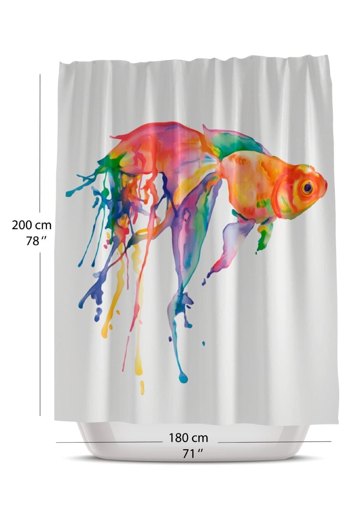 Tropikhome 180 x 200 Çok Renkli Balık Desenli Banyo Perdesi — Çok Renkli