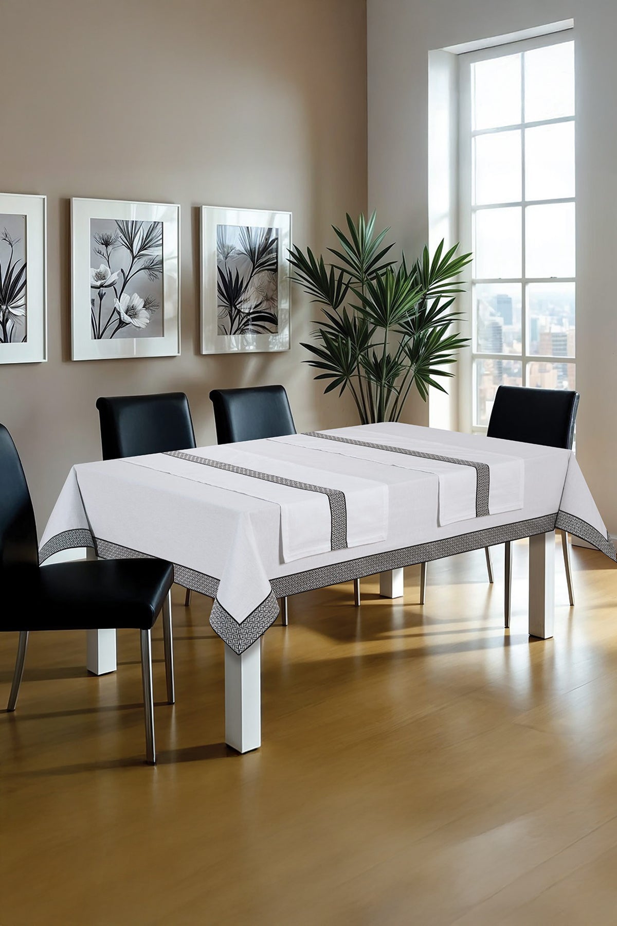 Tropikhome 160 x 260 + 2 Runner Beyaz Çeyizlik Pamuklu Masa Örtüsü Seti — Beyaz