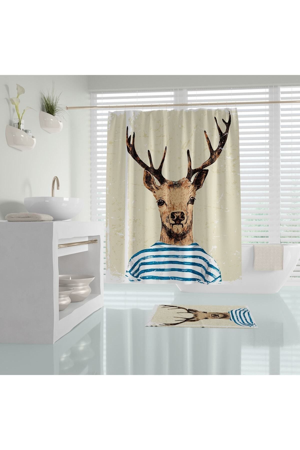 Tropikhome 180 x 200 Çok Renkli Desenli Banyo Perdesi — Çok Renkli