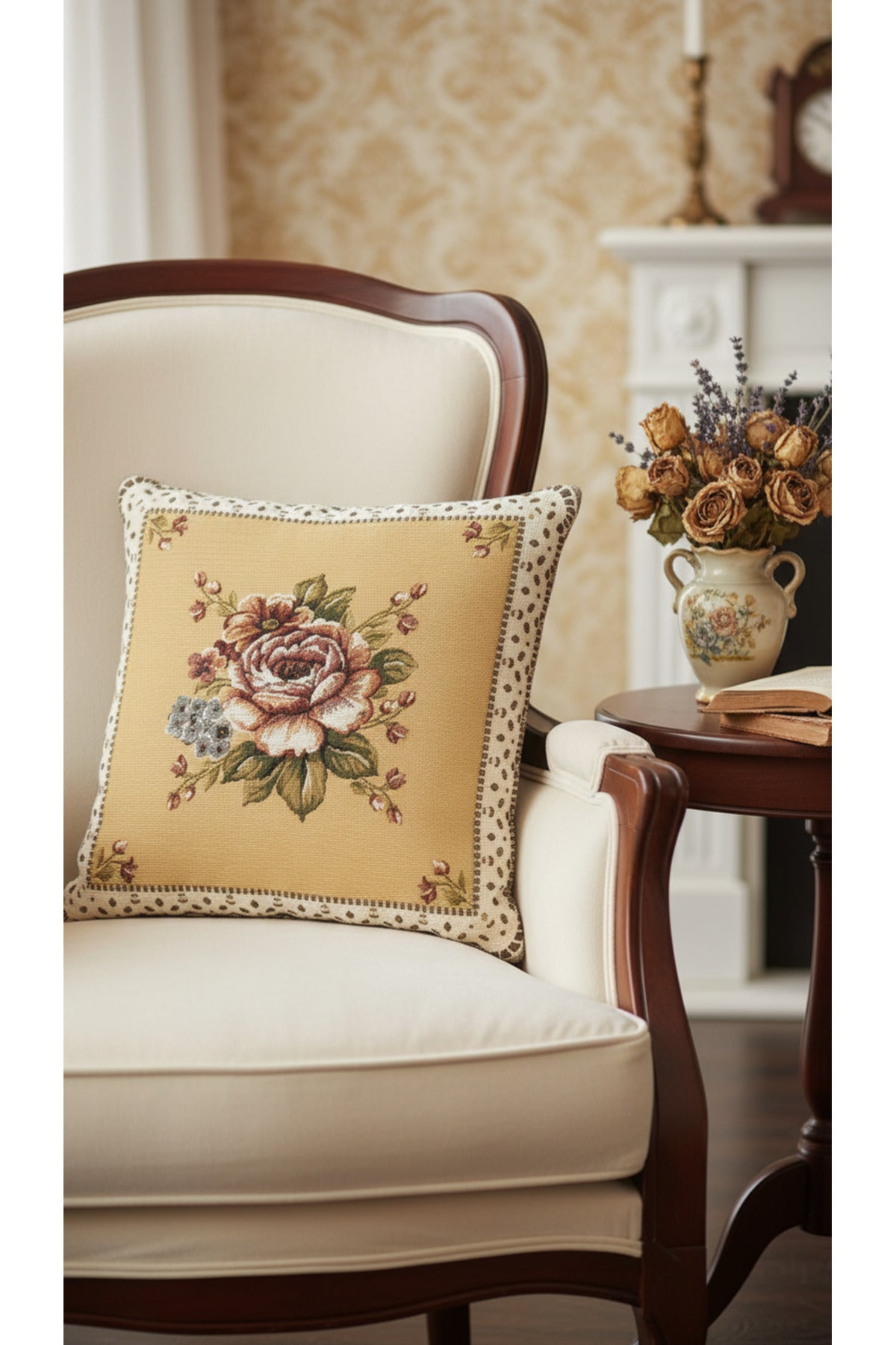Tropikhome ST-9 Kırsal Ev Desenli 45 x 45 Cm Çift Taraflı Goblen Dokuma Kırlent Kılıfı — Çok Renkli