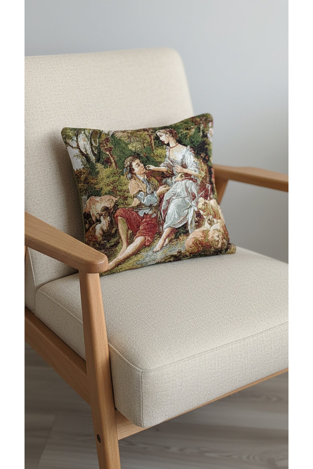 Tropikhome ST-9 Kırsal Ev Desenli 45 x 45 Cm Çift Taraflı Goblen Dokuma Kırlent Kılıfı — Çok Renkli