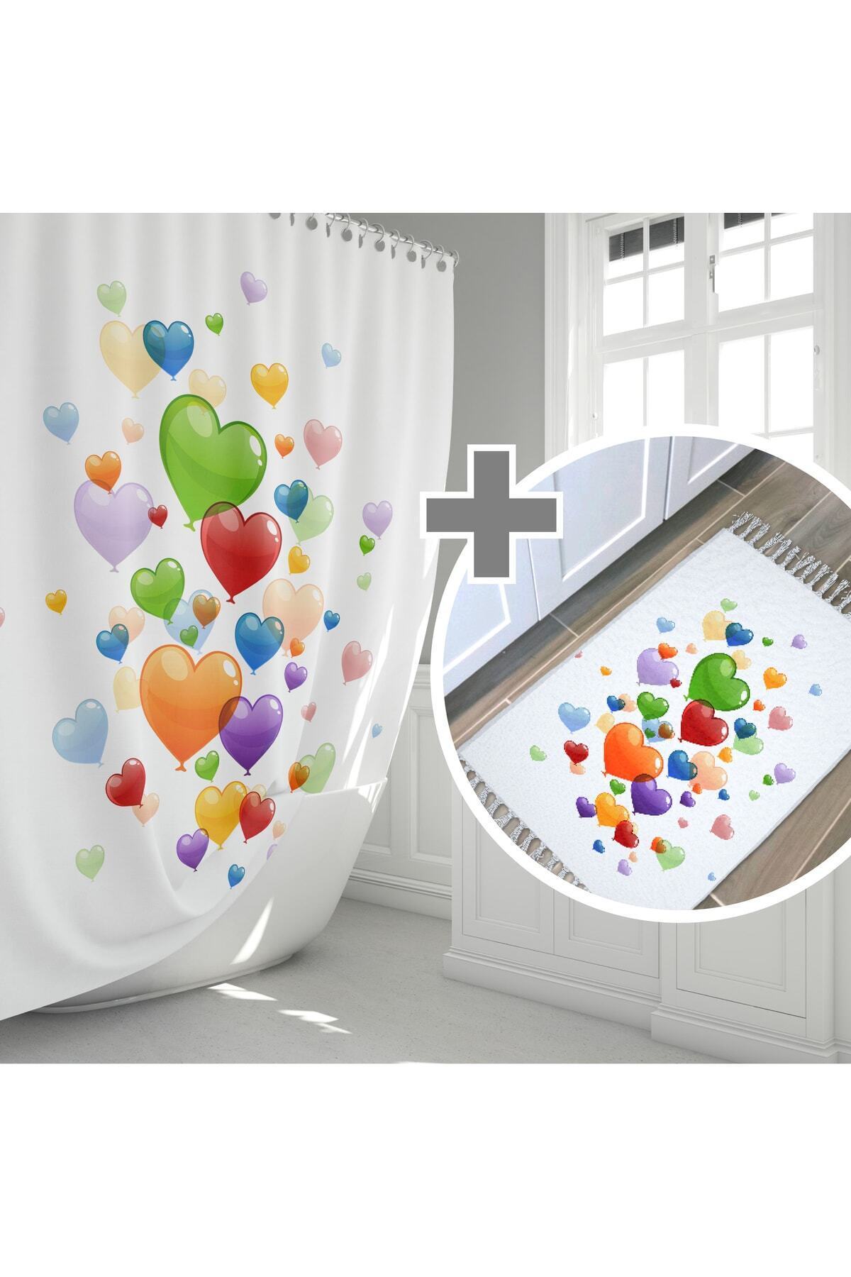 Kaymaz Taban Dijital Baskılı 50x80cm Banyo Paspası ve 180x200cm Dijital Baskılı Banyo Perdesi Takımı — 180 x 200 + 50 x 80