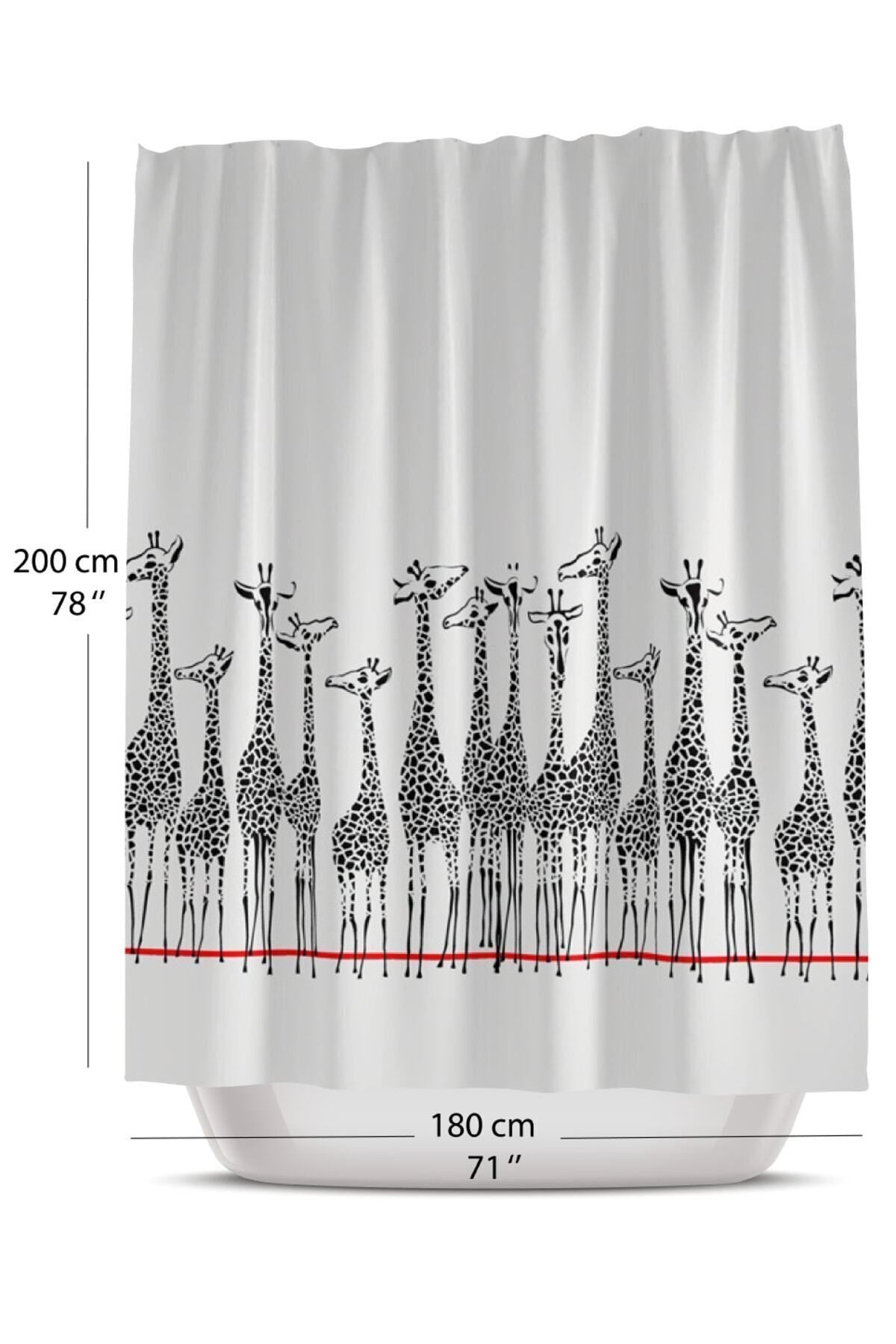 Tropikhome 180 x 200 Siyah Zürafa Desenli Banyo Perdesi — Siyah