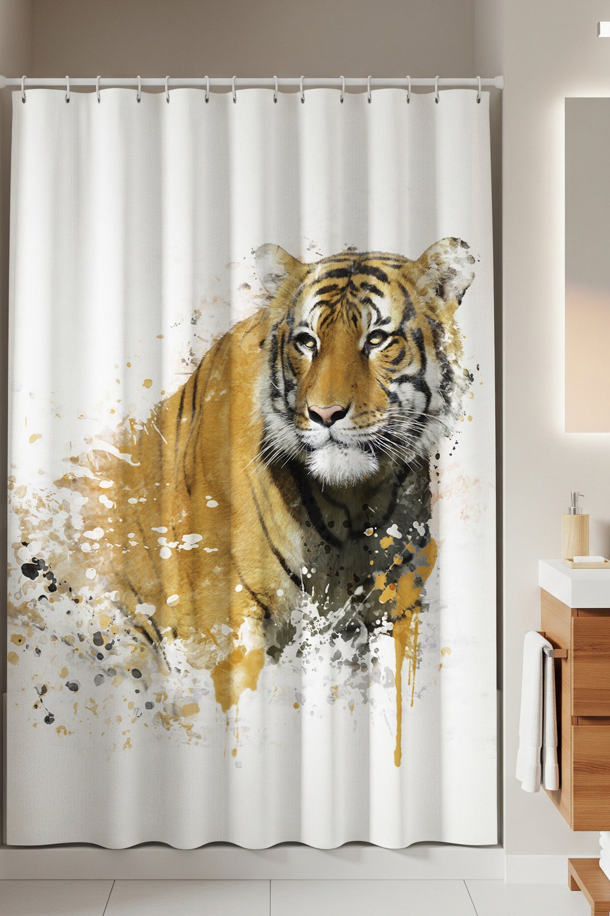 Tropikhome 180 x 200 Çok Renkli Kaplan Desenli Banyo Perdesi — Çok Renkli