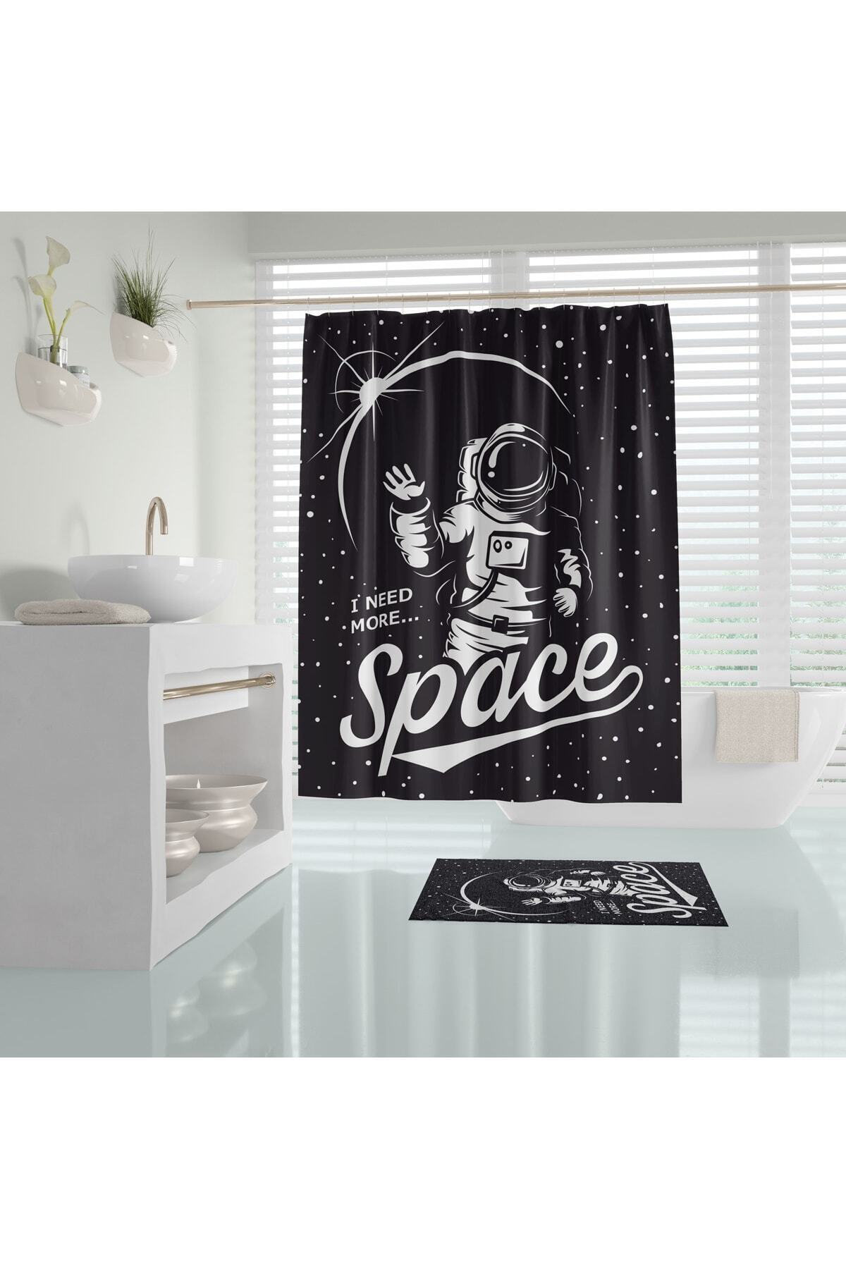 Tropikhome 180 x 200 Çok Renkli Uzay Desenli Banyo Perdesi — Çok Renkli