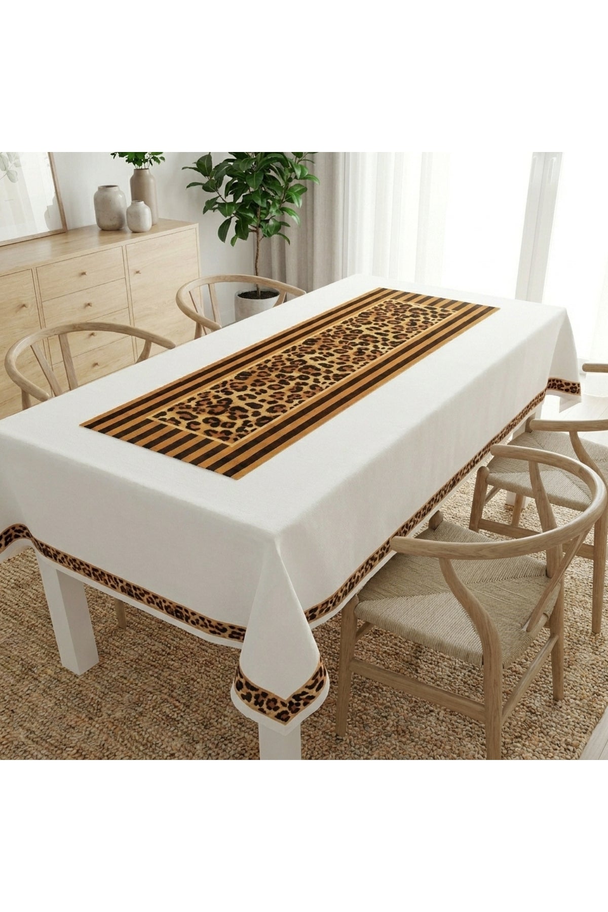 Tropikhome 150 x 220 Leopar Desenli Solma Yapmaz Dijital Baskılı Dertsiz Masa Örtüsü — Kahverengi