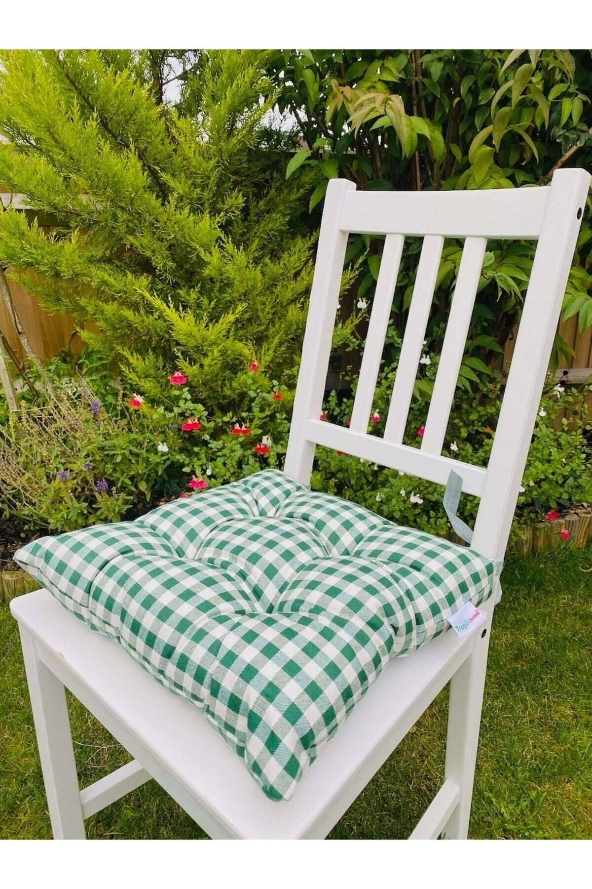 Tropikhome Ekoseli Gri 40 x 40 Pofuduk Silikon Dolgulu Sandalye Minderi — 40 x 40