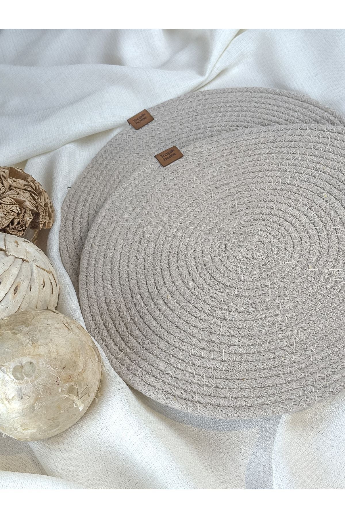 Tropikhome 2 Adet Krem Hasır 32x32 cm Amerikan Servis Supla — Krem