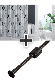 Geometrik Gri Desenli Polyester Kumaş Banyo Perdesi Siyah 2MT Yaylı Boru ve C-halkalı Set — Gri