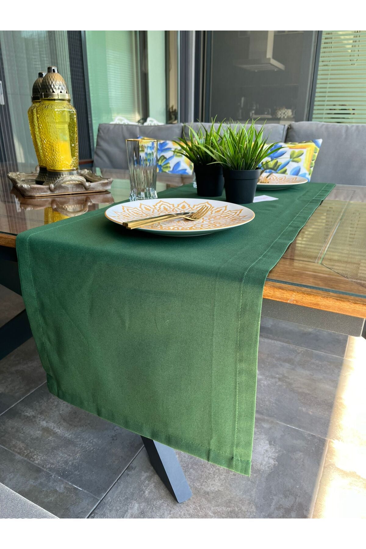 Tropikhome Pamuklu Su Geçirmez Yeşil 40 x 140 Runner — Yeşil