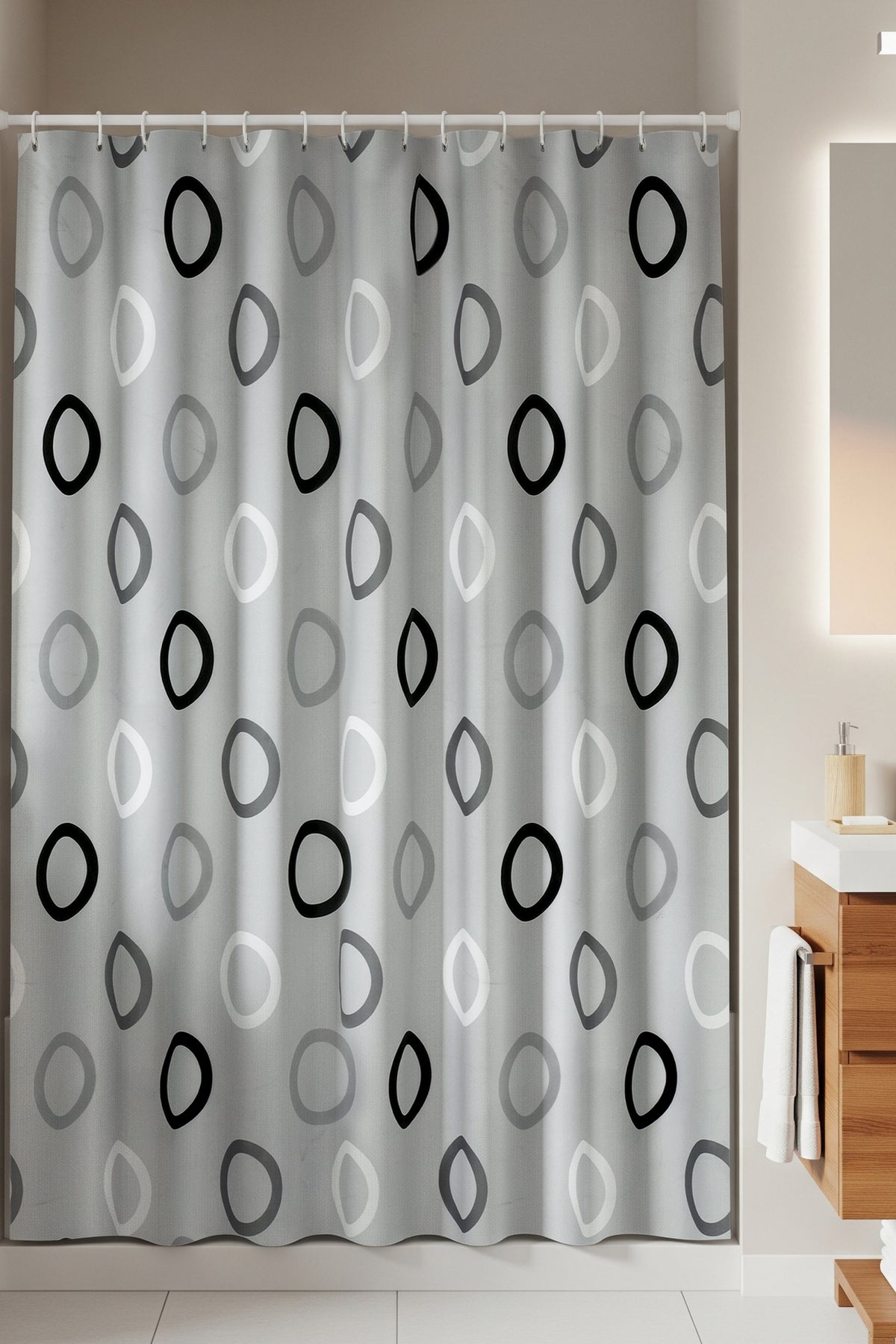 Tropikhome 180 x 200 Gri Desenli Banyo Perdesi — Gri
