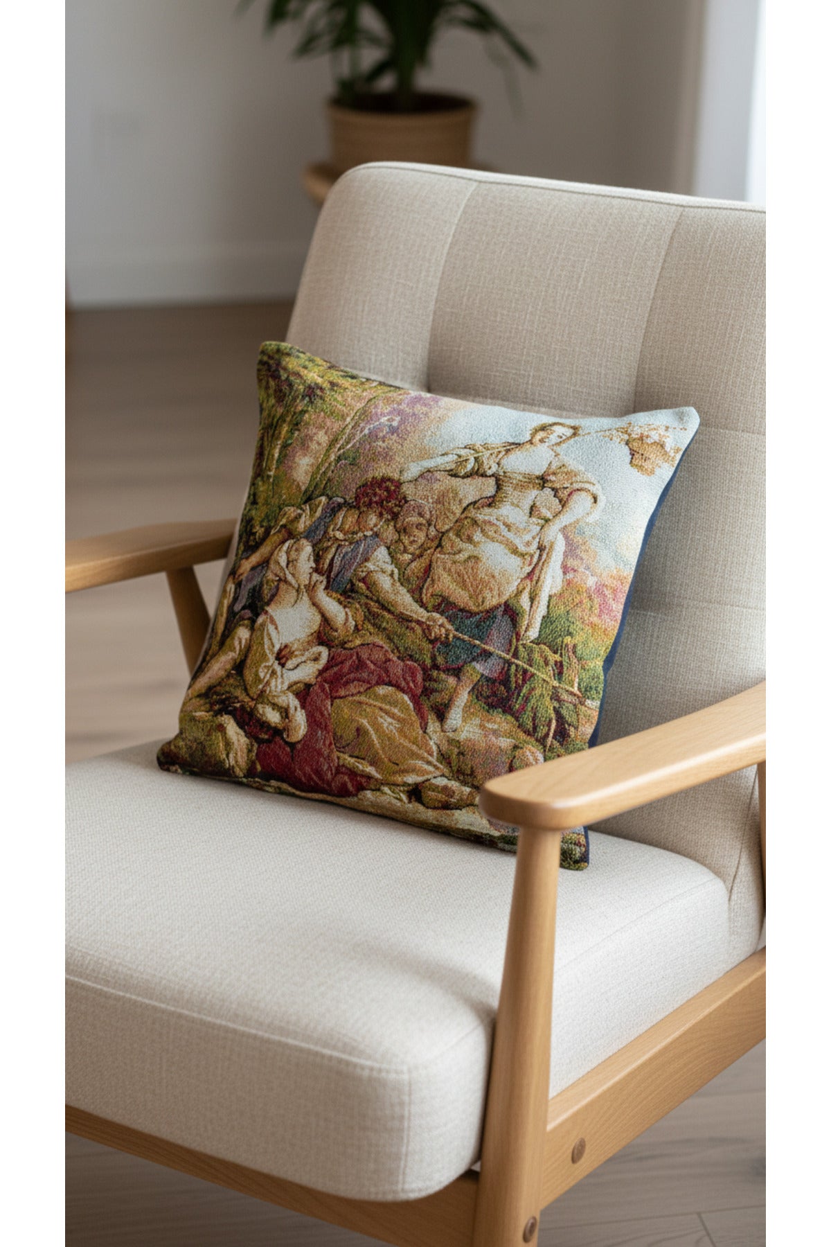 Tropikhome ST-9 Kırsal Ev Desenli 45 x 45 Cm Çift Taraflı Goblen Dokuma Kırlent Kılıfı — Çok Renkli