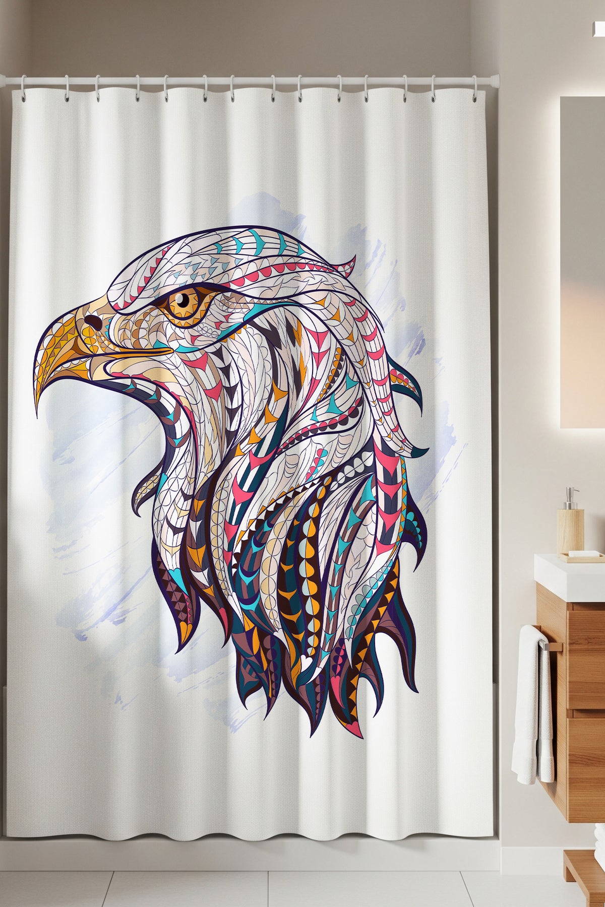 Tropikhome 180 x 200 Çok Renkli Desenli Banyo Perdesi — Çok Renkli