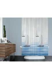 Tropikhome 180 x 200 Mavi Desenli Banyo Perdesi — Mavi