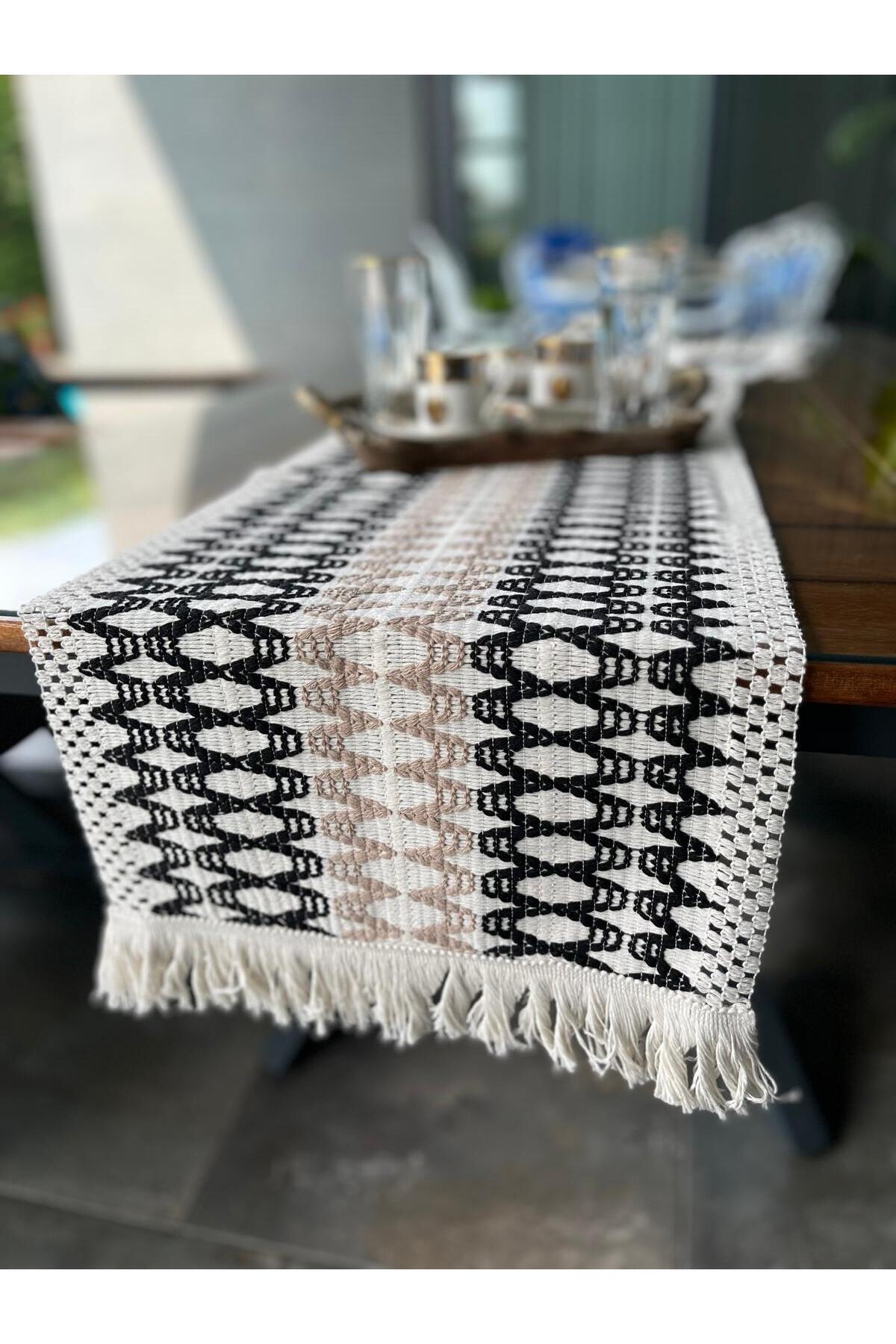 Tropikhome Örme Zigzag Desenli Siyah - Kahve 35 x 145 cm Runner — Siyah - Kahve