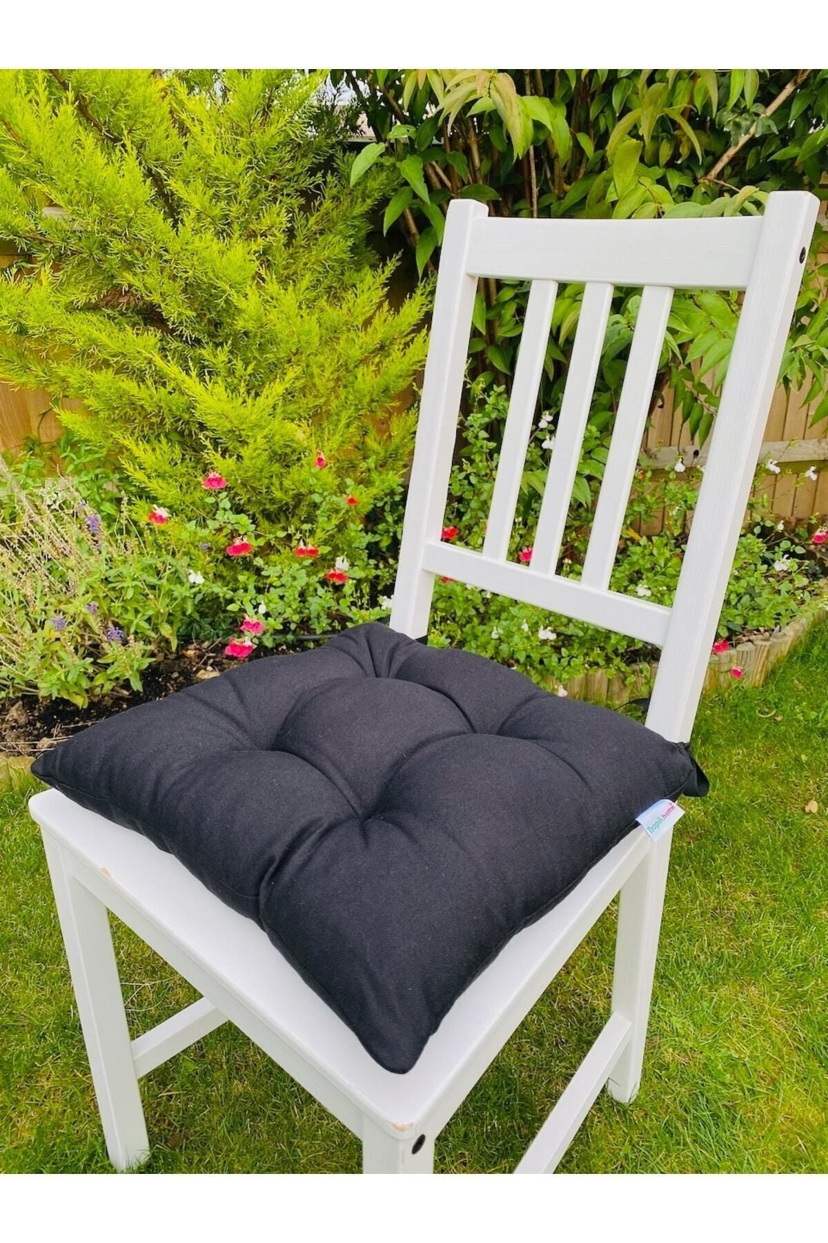 Tropikhome Ekoseli Gri 40 x 40 Pofuduk Silikon Dolgulu Sandalye Minderi — 40 x 40
