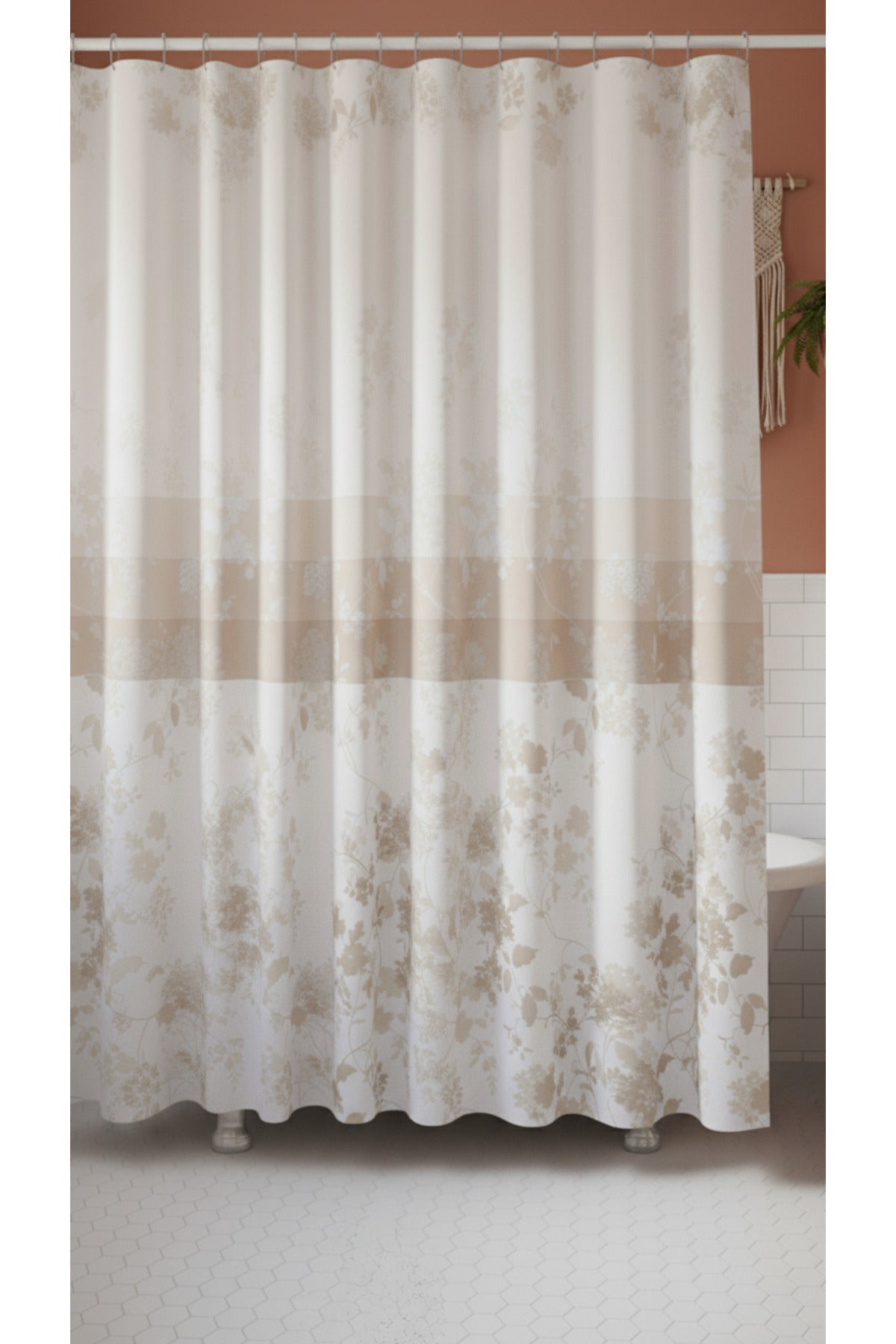 Tropikhome 180 x 200 Kahverengi Yaprak Desenli Banyo Perdesi — Kahverengi