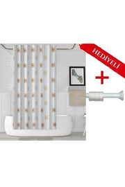 Geometrik Desenli Polyester Kumaş Banyo Perdesi 2MT Beyaz Yaylı Boru ve C-halkalı Set — Kahverengi