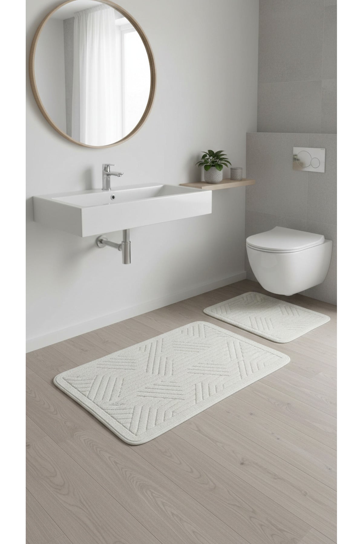 Tropikhome 60x100 ve 50x60cm 2 Parçalı Pamuk Gri Banyo Paspası — Tina