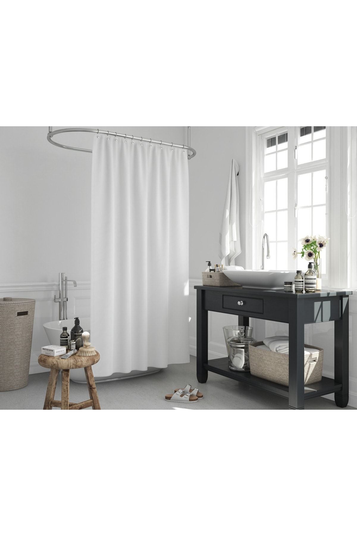 Tropikhome 180 x 200 Beyaz Düz Banyo Perdesi — Beyaz