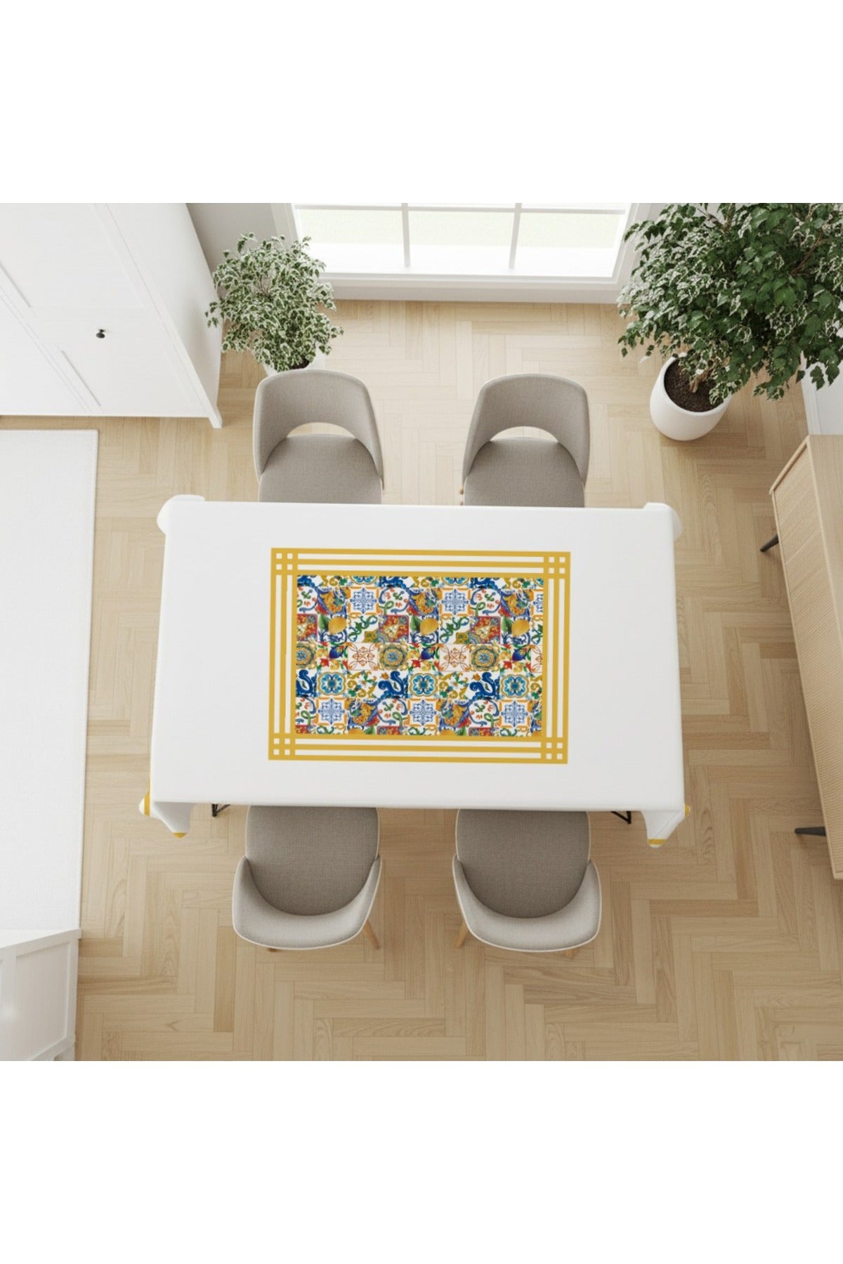 Tropikhome 150 x 220 Turunç Etnik Limon Desenli Solma Yapmaz Dijital Baskılı Dertsiz Masa Örtüsü — Çok Renkli