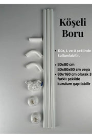 Tropikhome 80 x 80 Beyaz L-U Köşe Banyo Perde Borusu — Beyaz