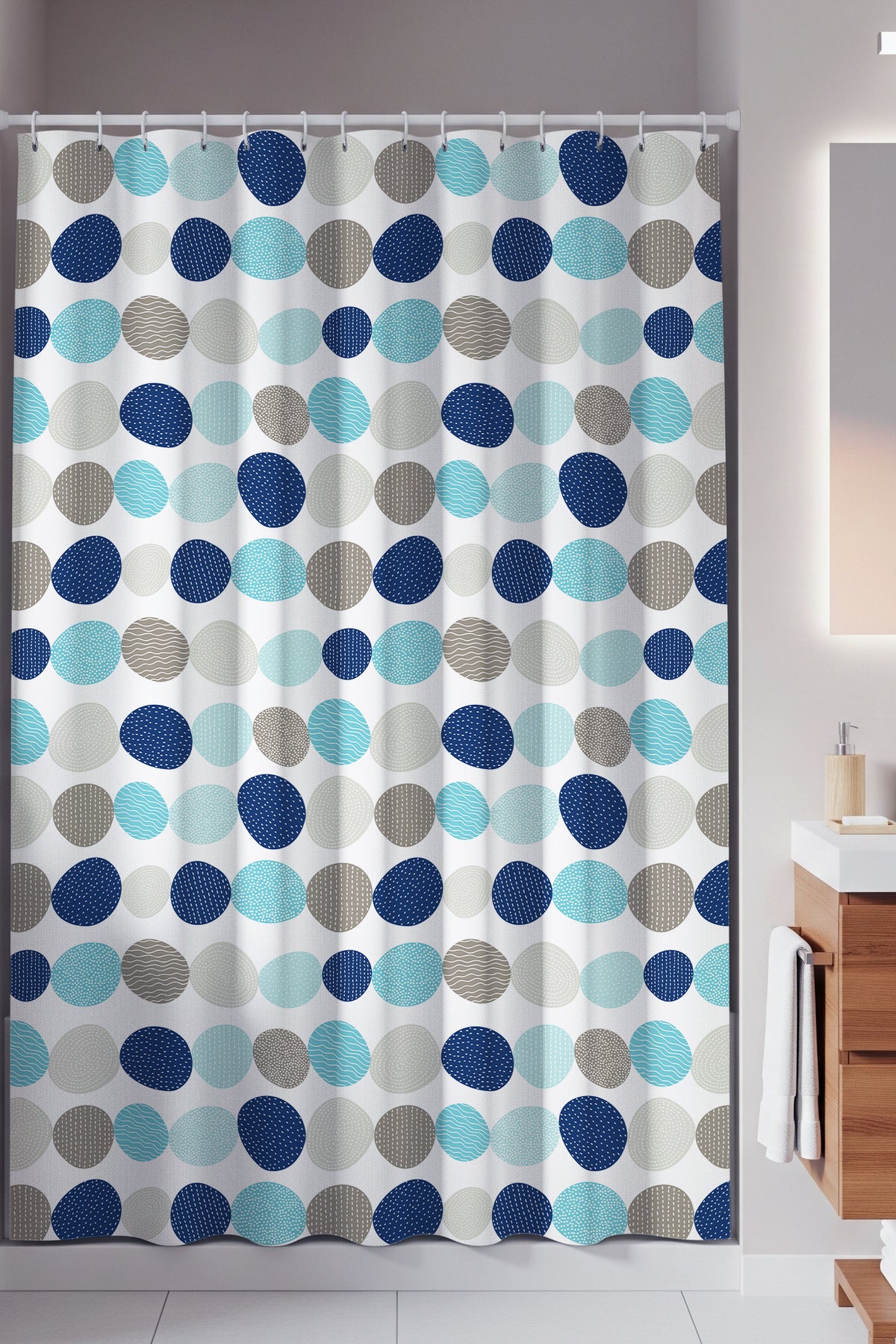 Tropikhome 180 x 200 Mavi Geometrik Desenli Banyo Perdesi — Mavi