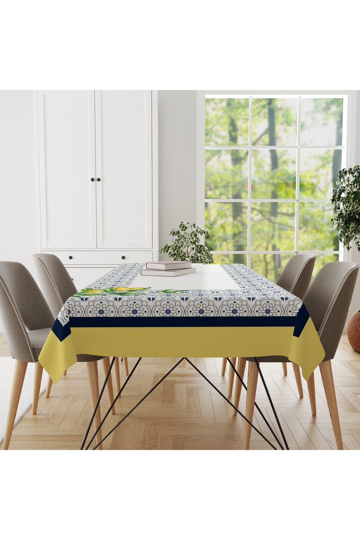 Tropikhome 150 x 220 Limon Desenli Solma Yapmaz Dijital Baskılı Dertsiz Masa Örtüsü — Sarı