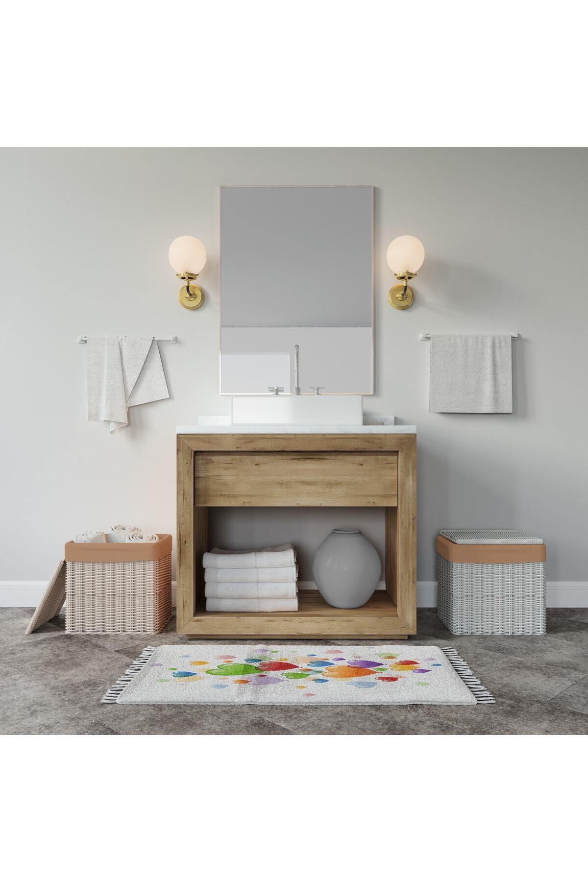 Kaymaz Taban Dijital Baskılı 50x80cm Banyo Paspası ve 180x200cm Dijital Baskılı Banyo Perdesi Takımı — 180 x 200 + 50 x 80