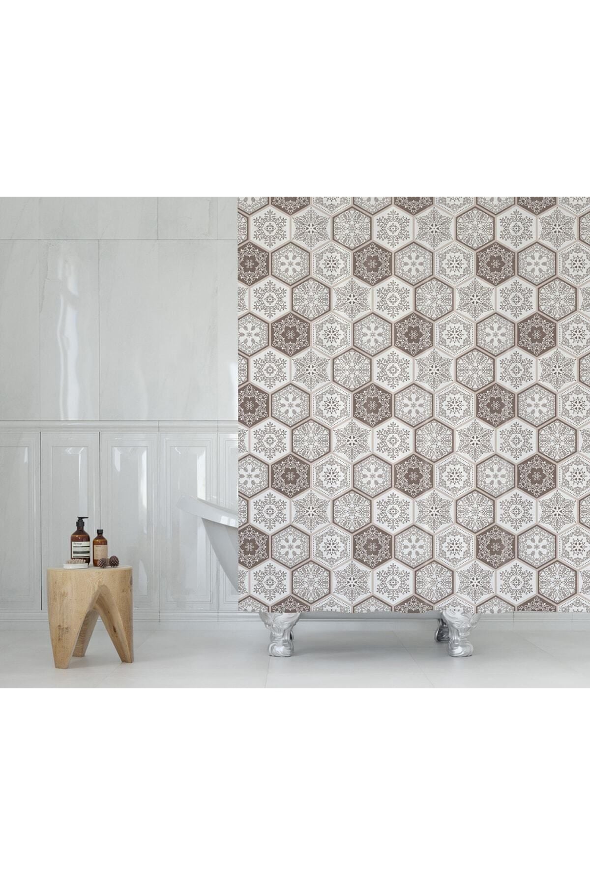 Tropikhome 180 x 200 Kahverengi Fayans Desenli Banyo Perdesi — Kahverengi