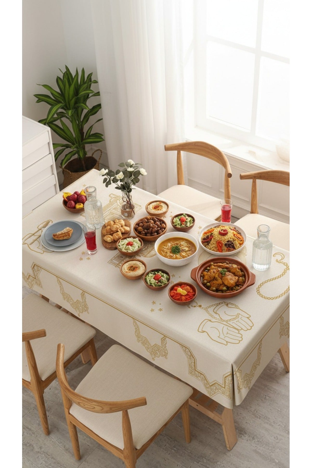 Tropikhome 150 x 220 Çok Renkli Ramazan Temalı Dijital Baskılı Dertsiz Leke Tutmaz Masa Örtüsü — Çok Renkli