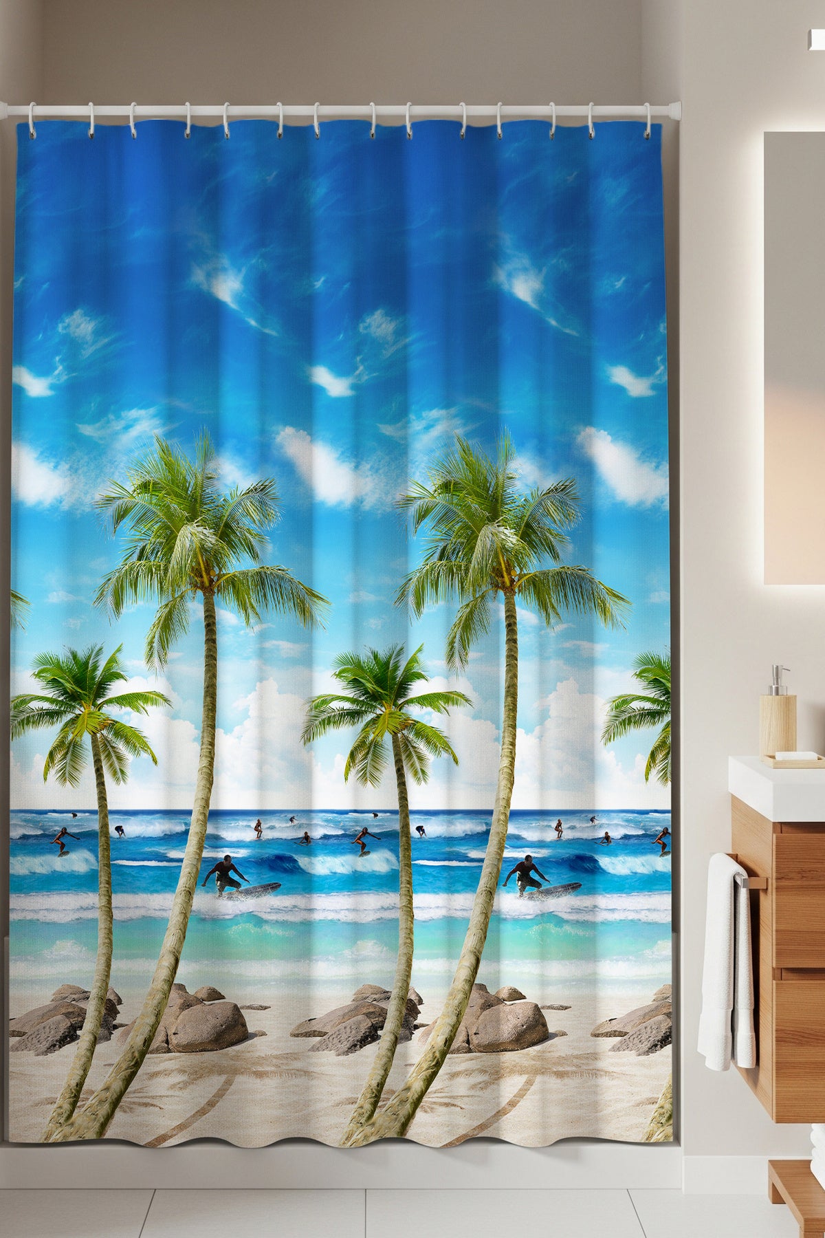 Tropikhome 180 x 200 Çok Renkli Desenli Banyo Perdesi — Çok Renkli