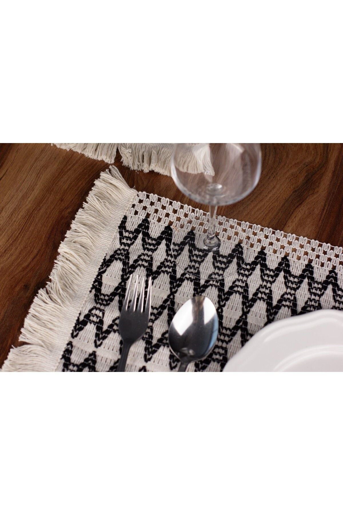 Tropikhome Pamuklu Örme Püsküllü 4 Adet 35x45 Cm Supla Amerikan Servis — Siyah