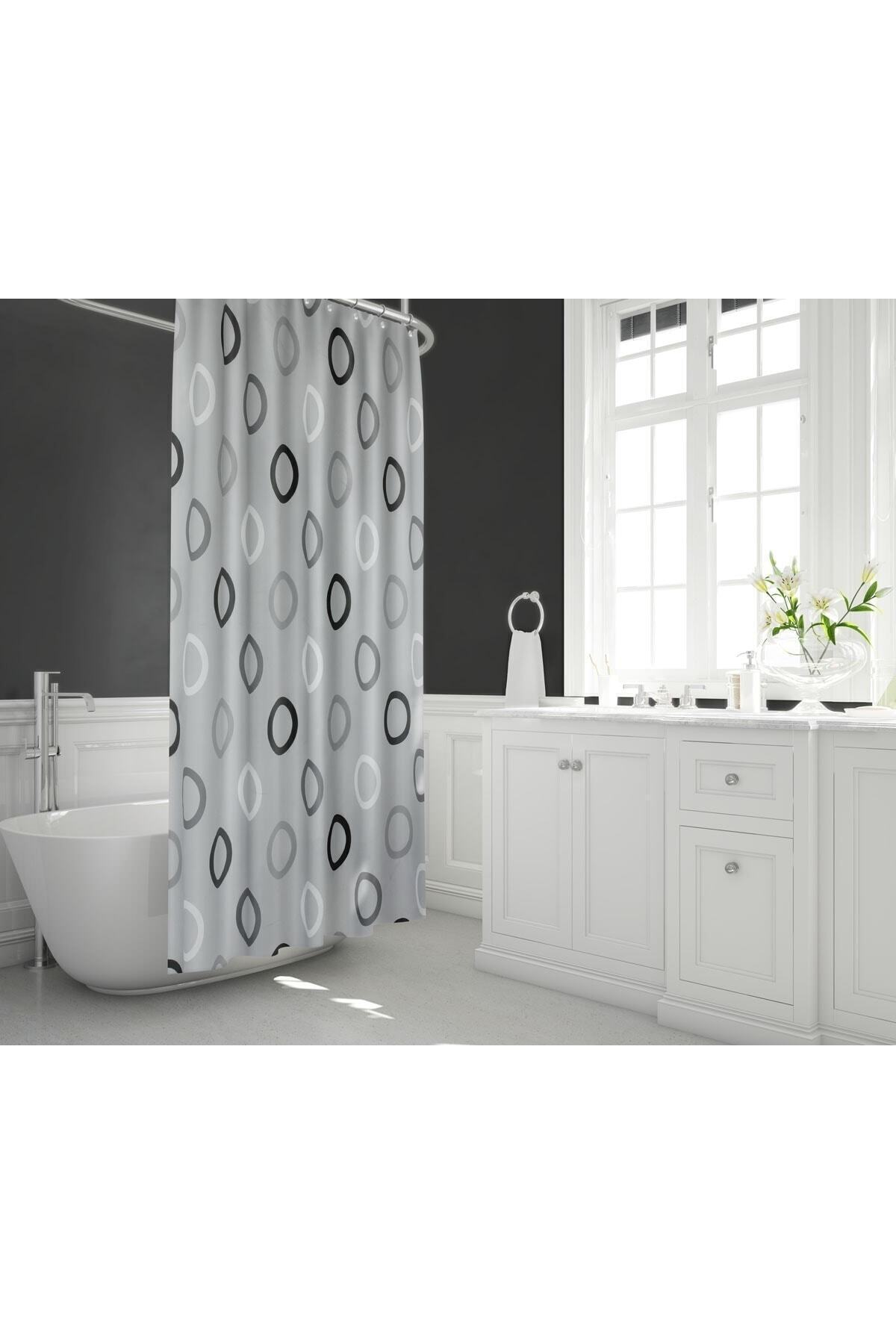 Tropikhome 180 x 200 Gri Desenli Banyo Perdesi — Gri