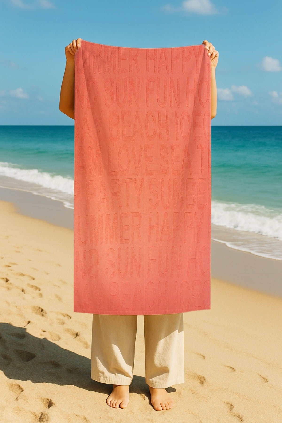 Hızlı Kuruyan %100 Pamuk 70x150cm Pembe Plaj Havlusu — 70 x 150