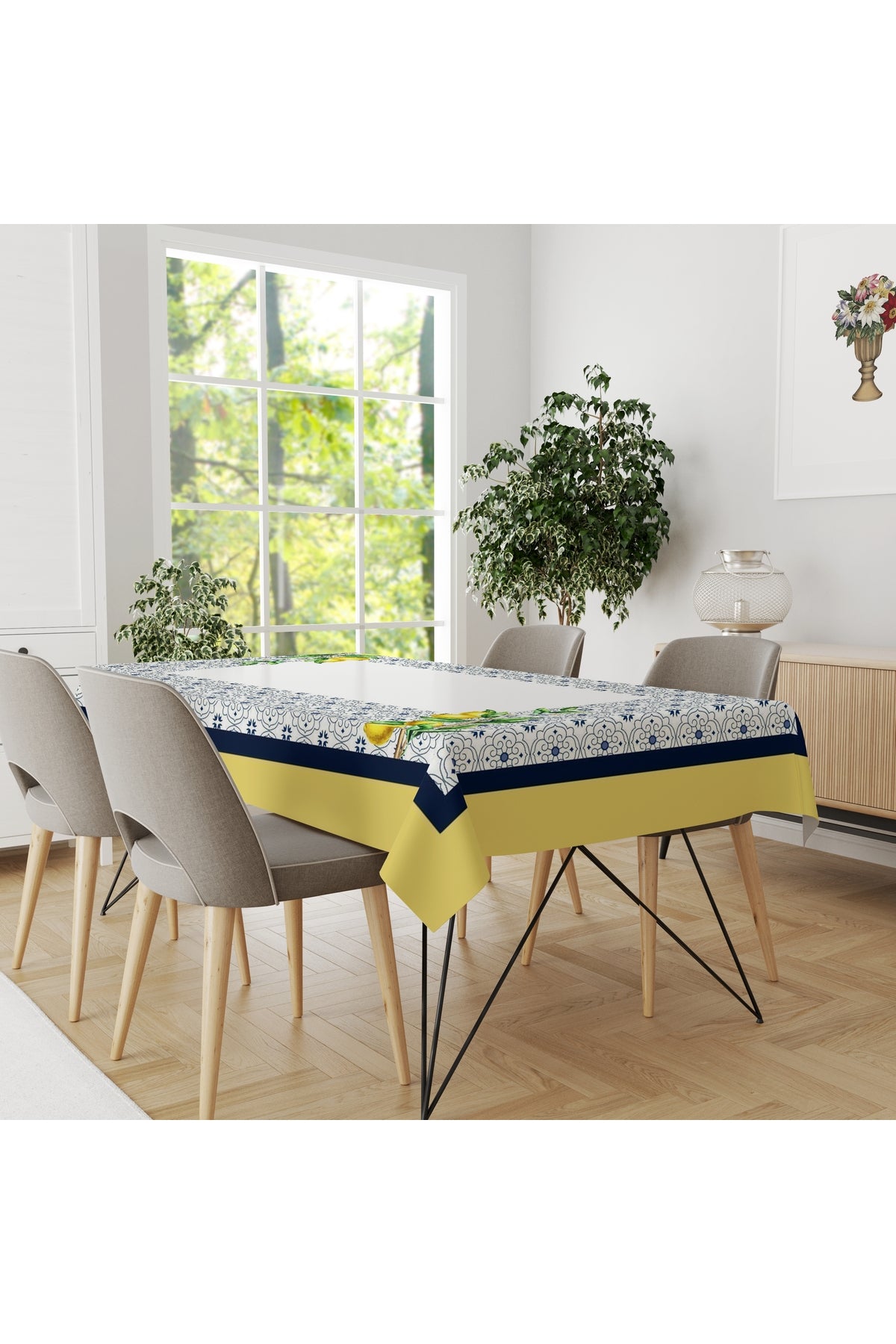 Tropikhome 150 x 220 Limon Desenli Solma Yapmaz Dijital Baskılı Dertsiz Masa Örtüsü — Sarı