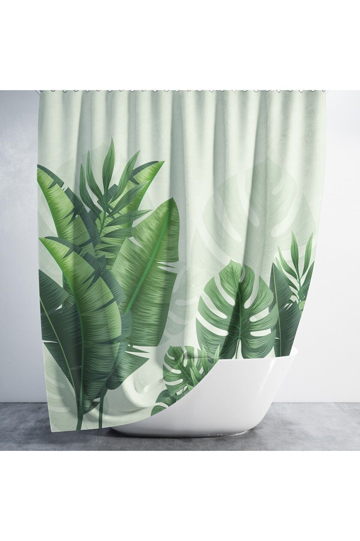 Tropikhome 180 x 200 Yeşil Palmiye Desenli Banyo Perdesi — Yeşil