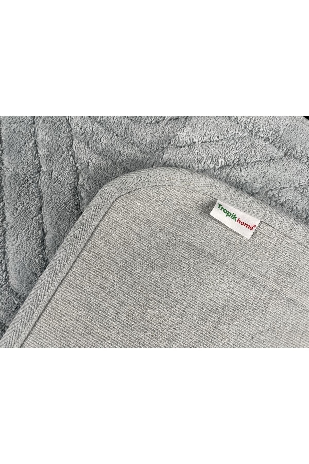 Tropikhome 60x100 ve 50x60cm 2 Parçalı Pamuk Gri Banyo Paspası — Tina
