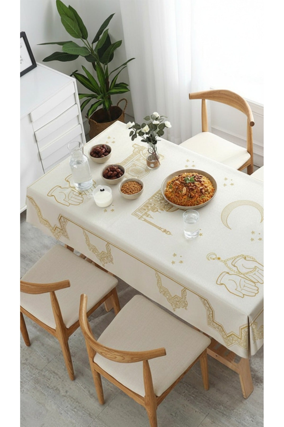 Tropikhome 150 x 220 Çok Renkli Ramazan Temalı Dijital Baskılı Dertsiz Leke Tutmaz Masa Örtüsü — Çok Renkli