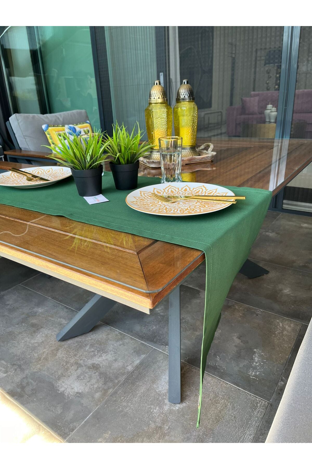 Tropikhome Pamuklu Su Geçirmez Yeşil 40 x 140 Runner — Yeşil