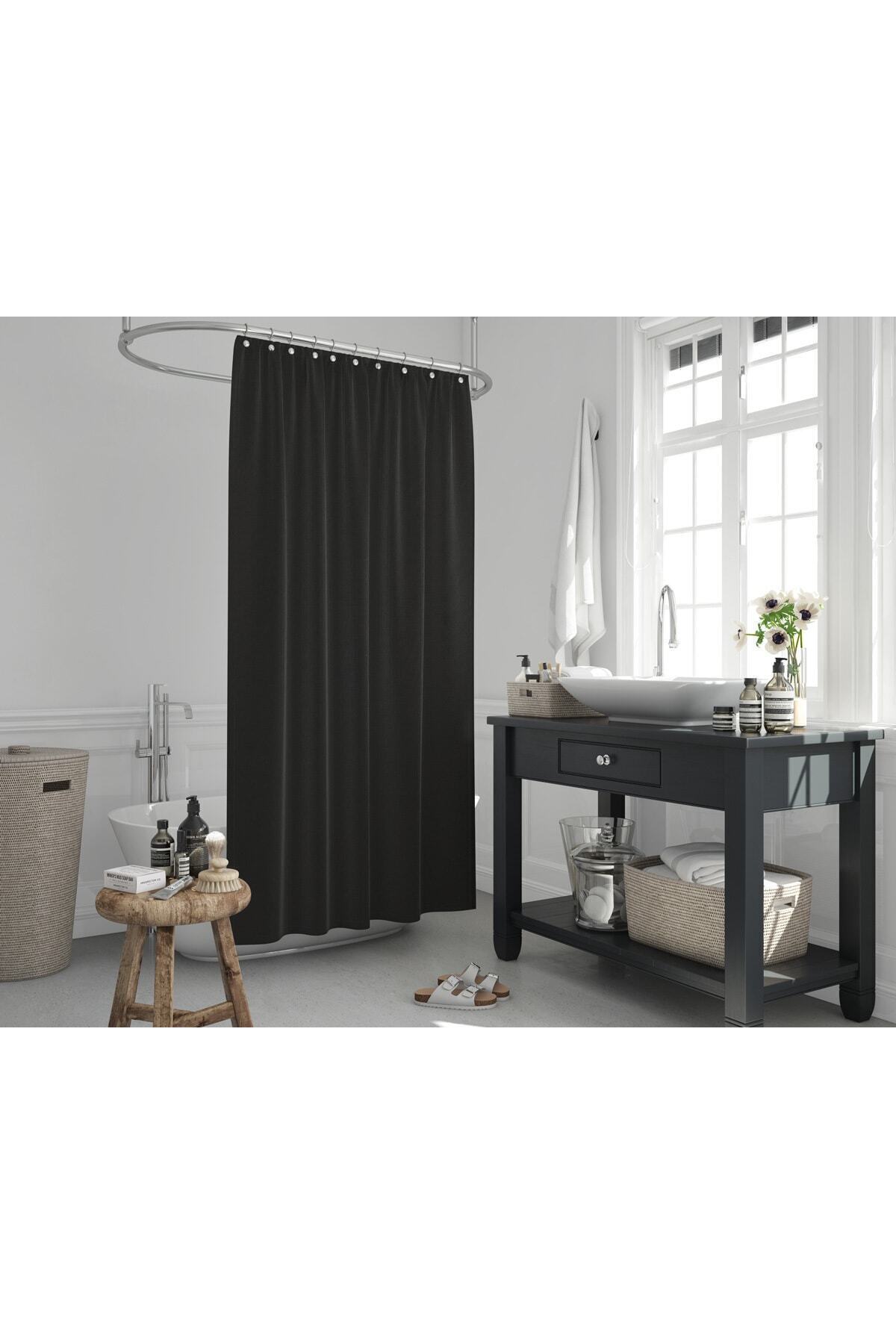 Tropikhome 180 x 200 Siyah Düz Banyo Perdesi — Siyah