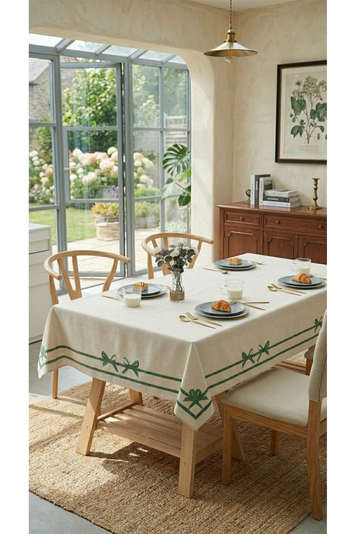 Tropikhome 150 x 220 Kurdele Desenli Solma Yapmaz Dijital Baskılı Dertsiz Masa Örtüsü — Yeşil