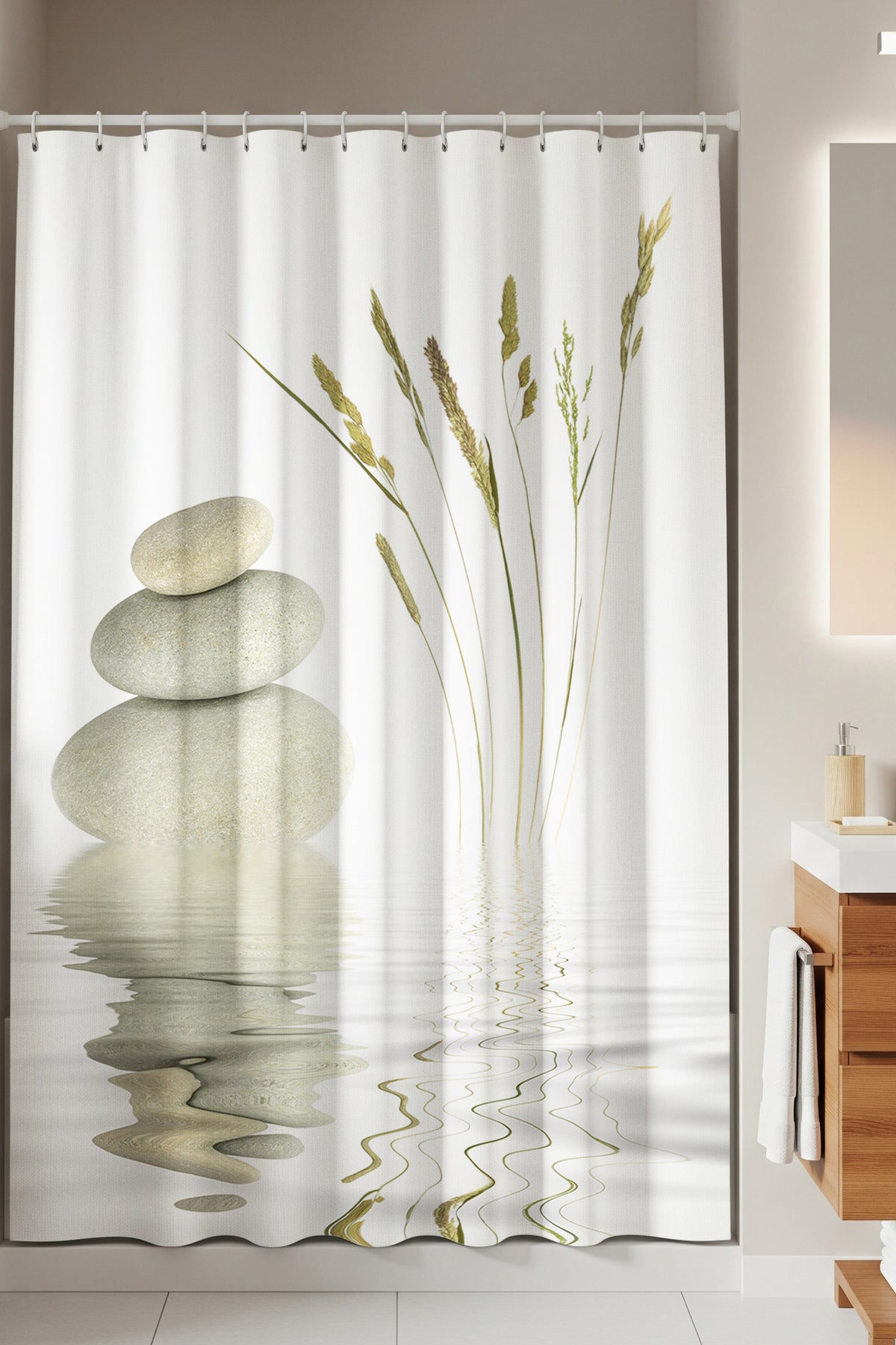 Tropikhome 180 x 200 Çok Renkli Taş Desenli Banyo Perdesi — Çok Renkli