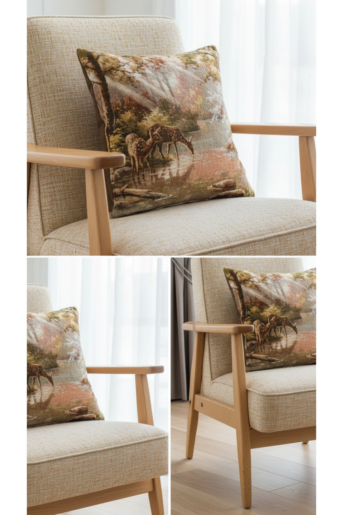 Tropikhome ST-9 Kırsal Ev Desenli 45 x 45 Cm Çift Taraflı Goblen Dokuma Kırlent Kılıfı — Çok Renkli