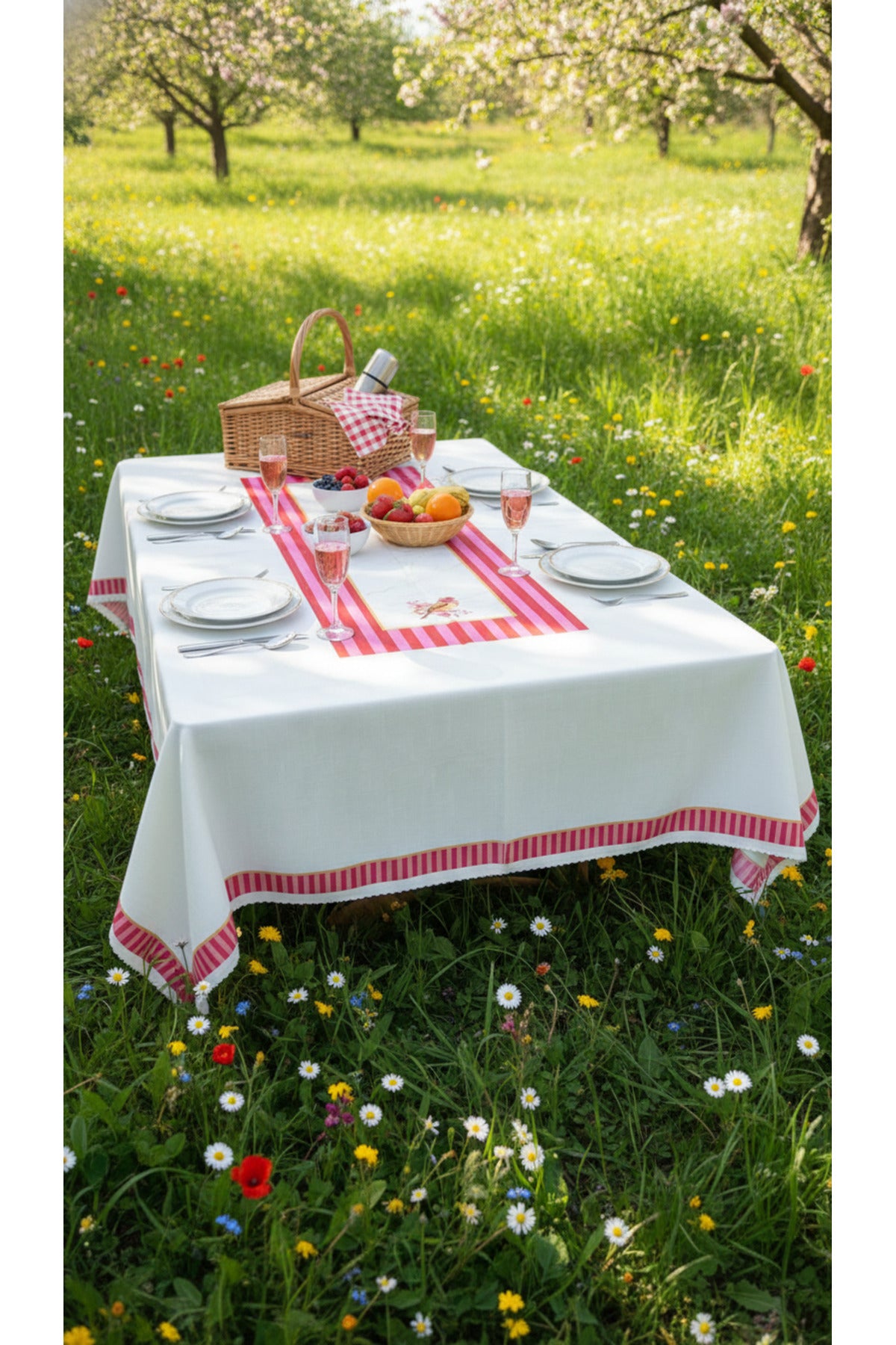 Tropikhome 140 x 180 Pembe Kuş Desenli Solma Yapmaz Dijital Baskılı Dertsiz Masa Örtüsü — Pembe
